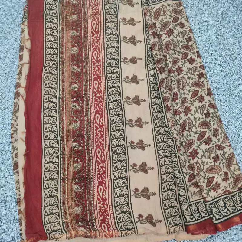 Chanderi Bagru Print Saree with Blouse - Cotton Saree