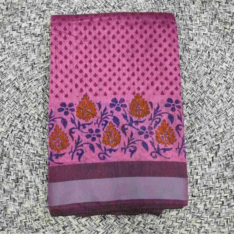 Chanderi Fancy Print Cotton Saree with Blouse - Cotton Saree