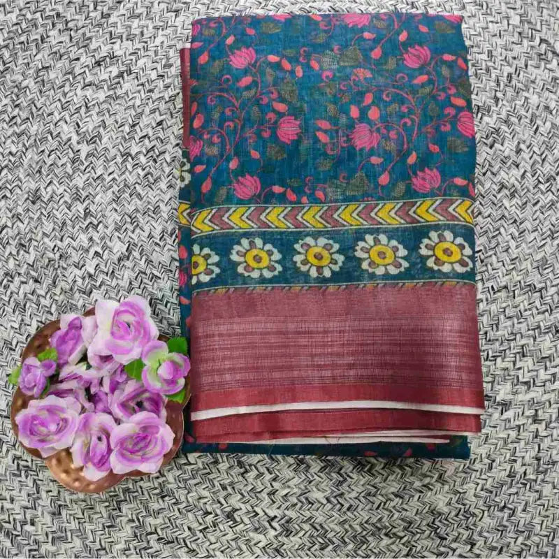 Linen Cotton Saree with Blouse - Cotton Saree