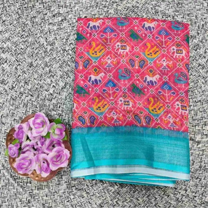 Linen Cotton Saree with Blouse - Cotton Saree